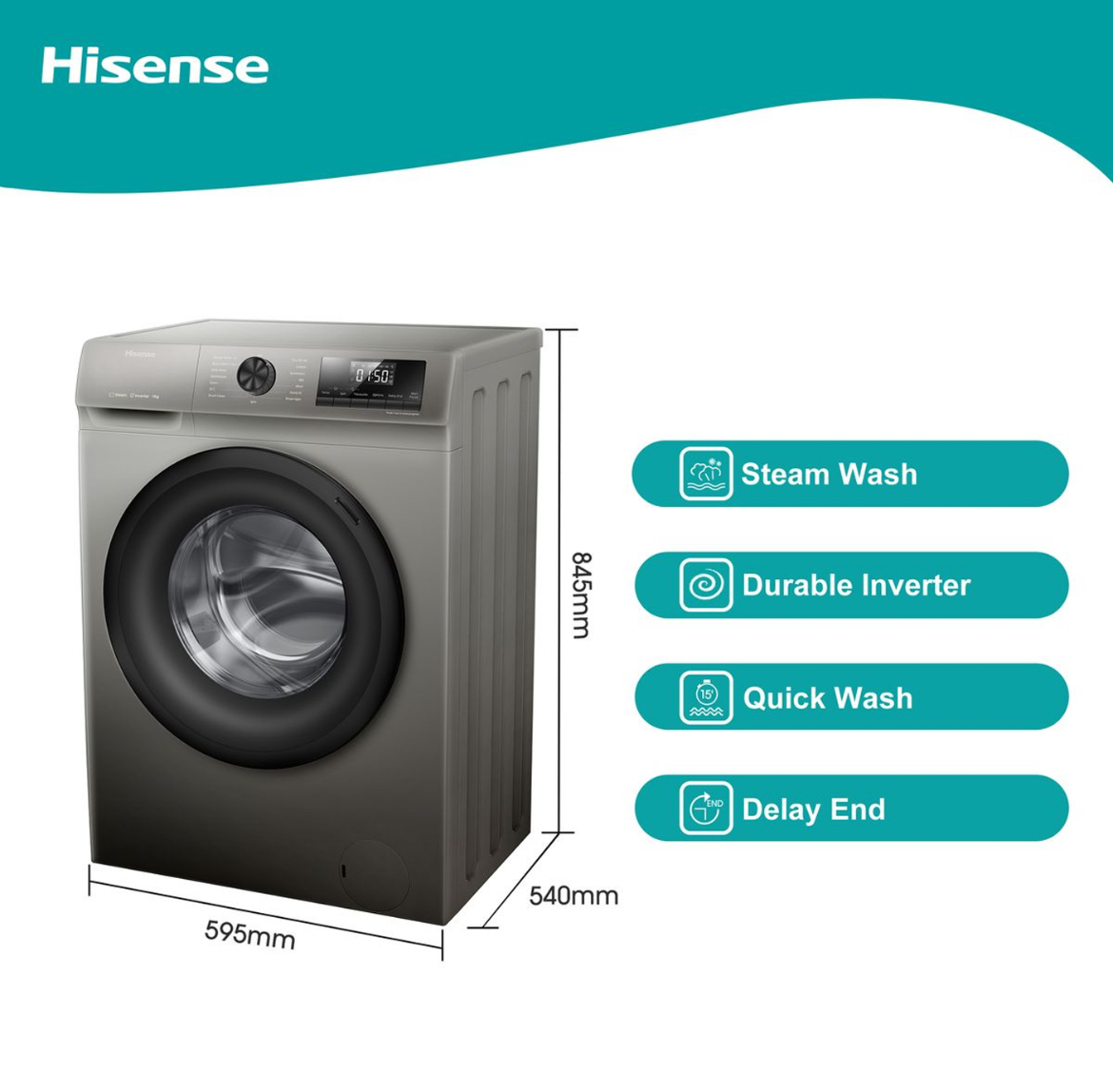 Hisense 6KG Automatic Front Loader, Washing Machine, Grey - Image 3