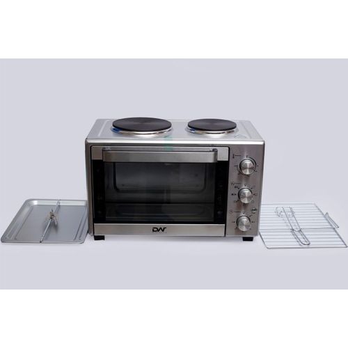 Digiwave 40 Liters Electric Mini Oven With Two Hot Plates / Hobs - Silver